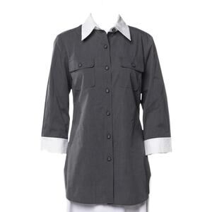 St. John Three Quarter Sleeve Button up Top Gray Quiet Luxary Office